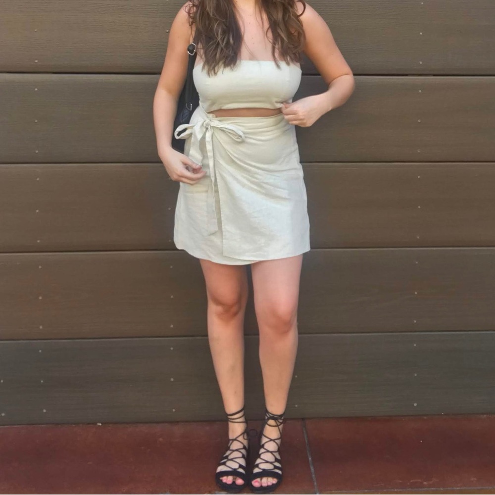Forever 21 Tan Linen Wrap Front Dress